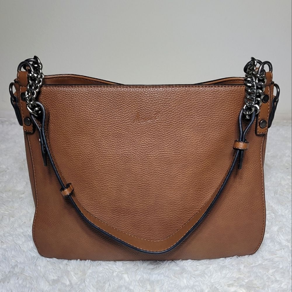 Mona B Brown Chain Handle Tote Shoulder Bag